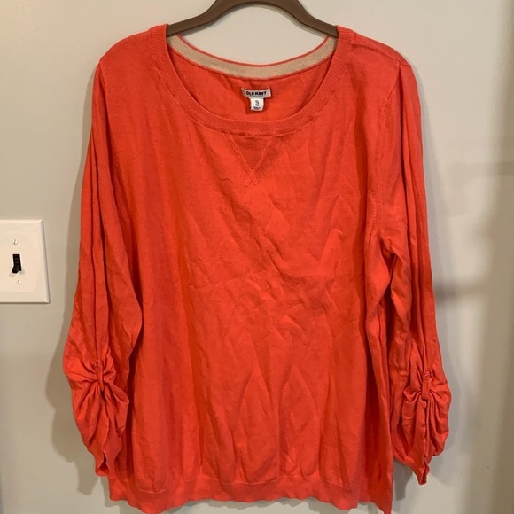 Old Navy Sweaters - Old Navy Womens XXL Coral Orange Lightweight Knit Sweater Gathered Cuff Pullover